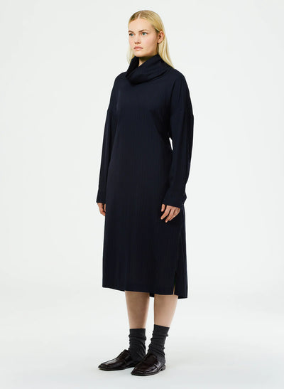 Lyocell Drape Cowl Neck Dress - Navy