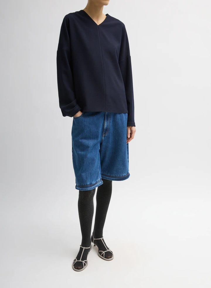 MICA CREPE V-NECK TOP - Midnight Navy