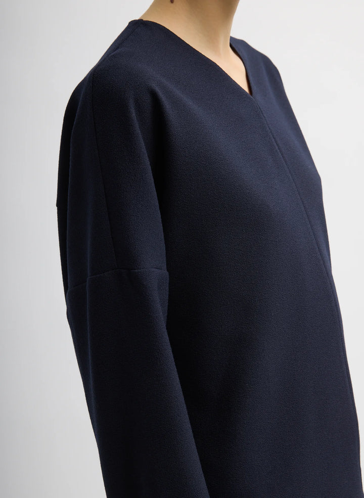 MICA CREPE V-NECK TOP - Midnight Navy