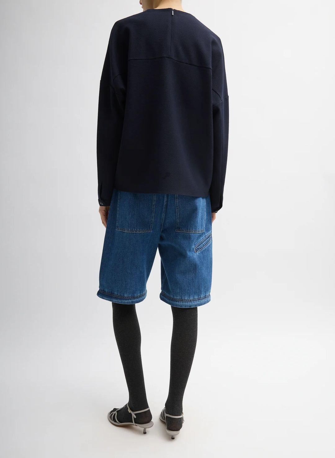 MICA CREPE V-NECK TOP - Midnight Navy