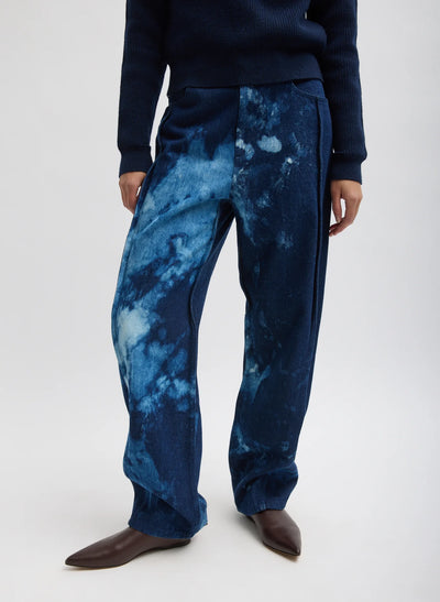 Tie Dye Denim Tuck Jean - Blue Multi
