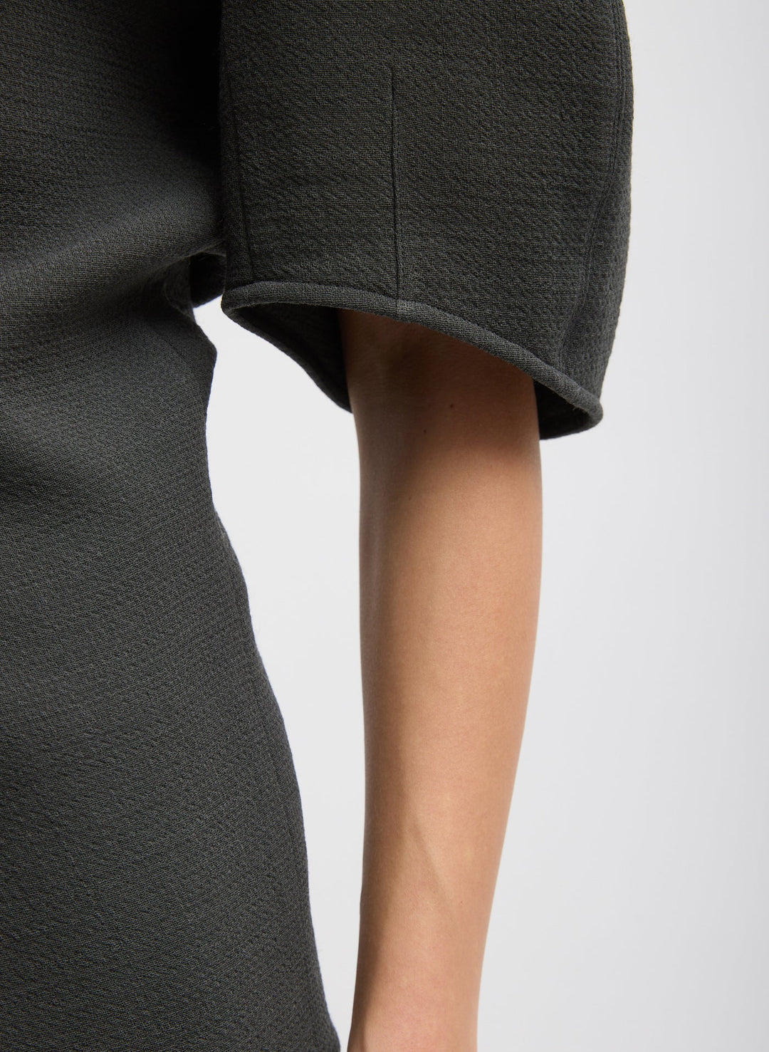 Wool Crepe Slit Front T-Shirt - Dark Grey