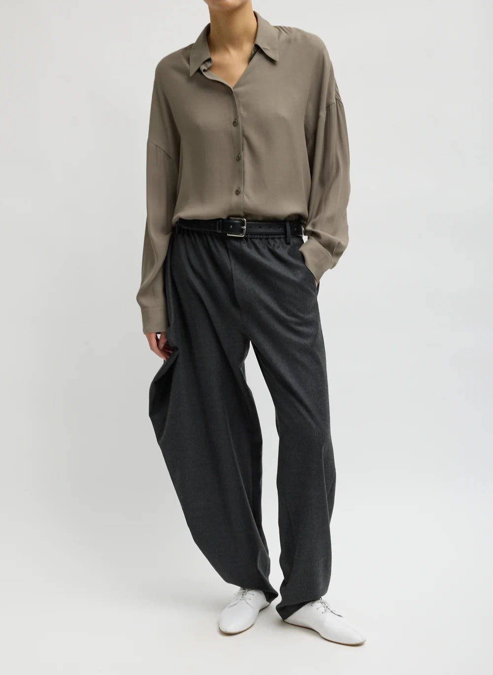 Cozy Flannel Side Drape Pant - Charcoal