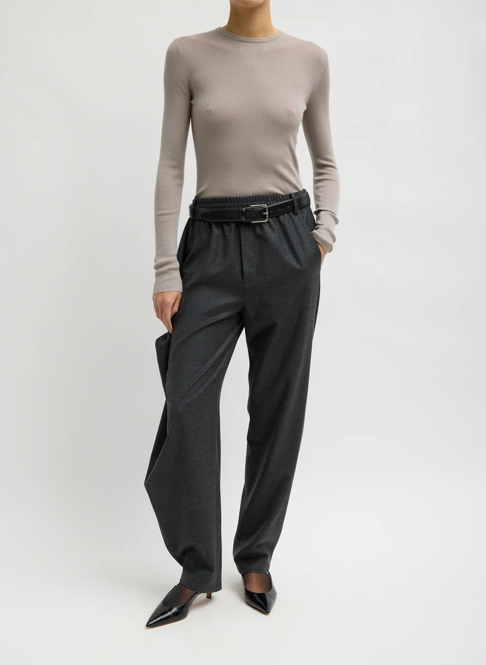 Cozy Flannel Side Drape Pant - Charcoal