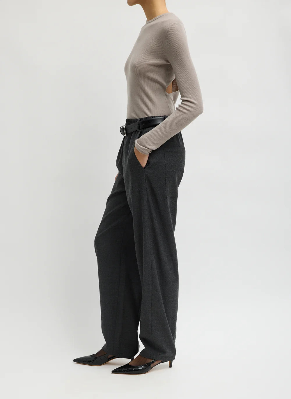 Cozy Flannel Side Drape Pant - Charcoal