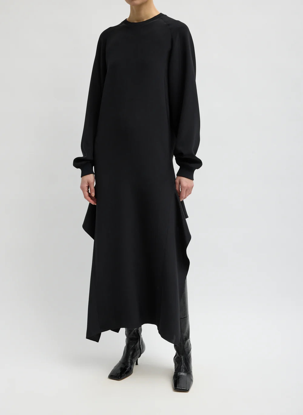 4-Ply Silk Long Sleeve Dress with Ruffle Detail