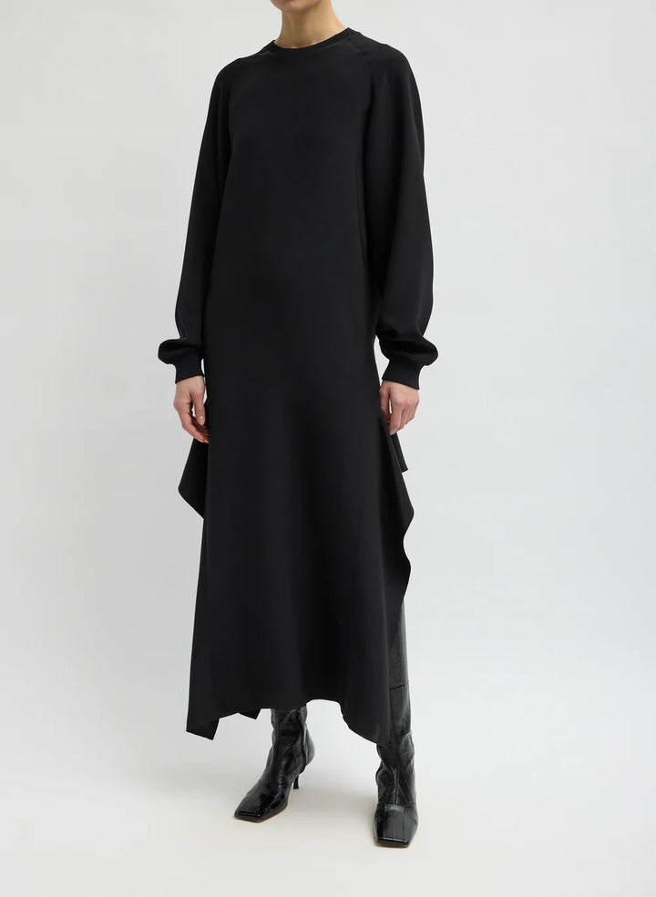 4-Ply Silk Long Sleeve Dress with Ruffle Detail