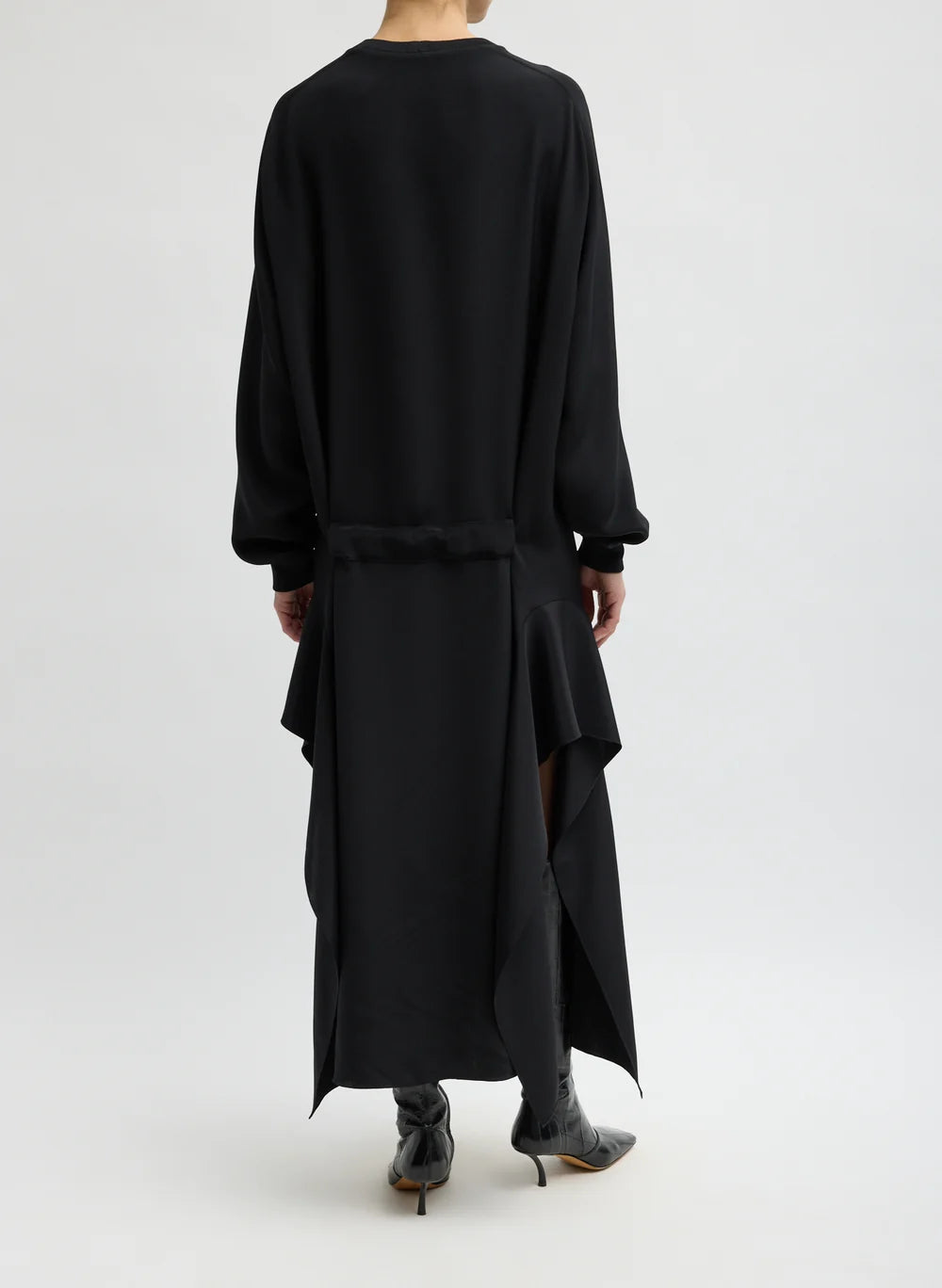 4-Ply Silk Long Sleeve Dress with Ruffle Detail