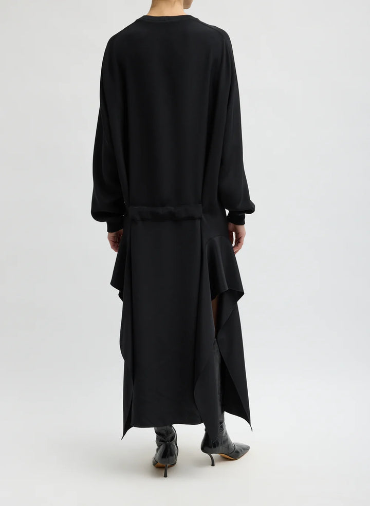 4-Ply Silk Long Sleeve Dress with Ruffle Detail