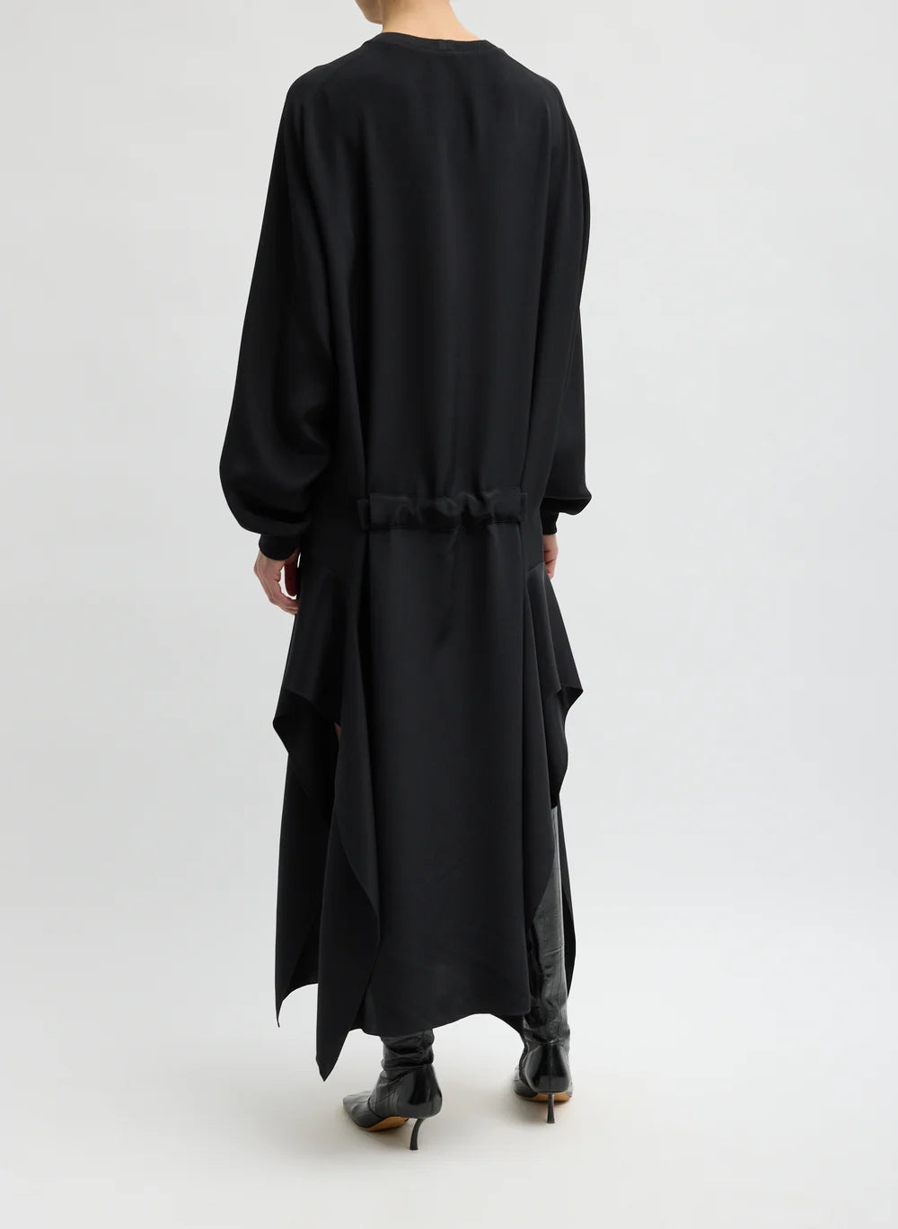 4-Ply Silk Long Sleeve Dress with Ruffle Detail