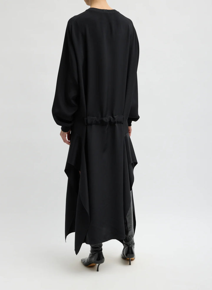 4-Ply Silk Long Sleeve Dress with Ruffle Detail