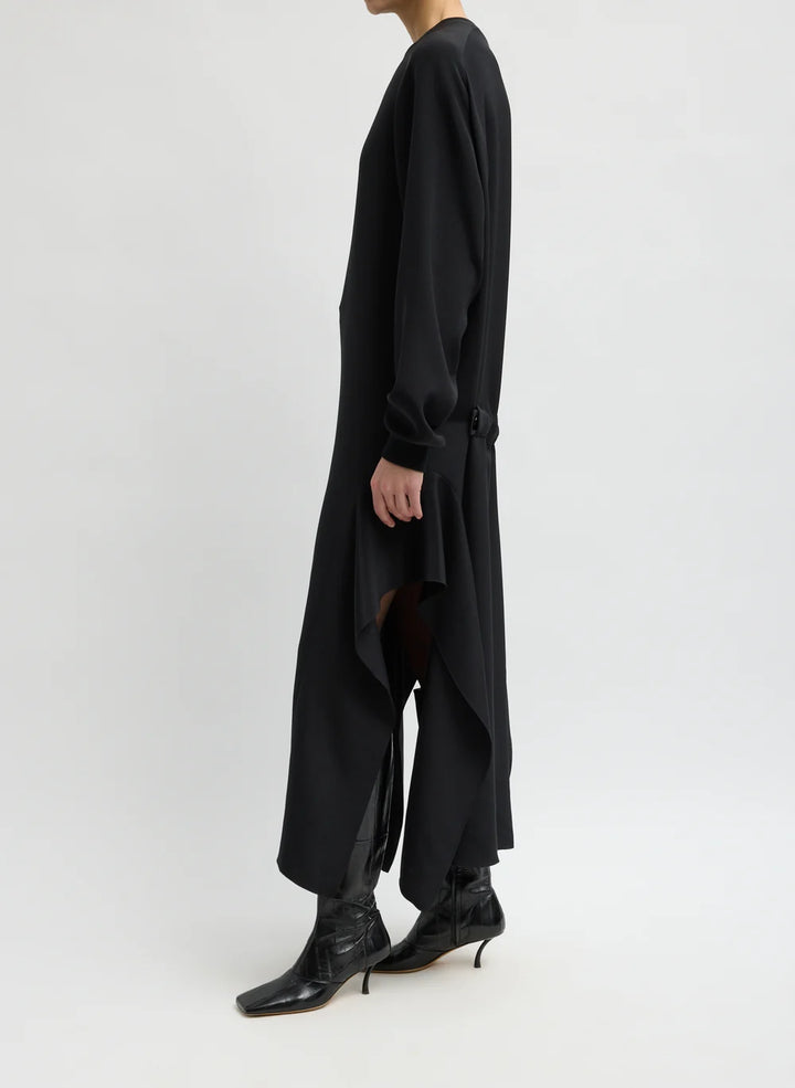 4-Ply Silk Long Sleeve Dress with Ruffle Detail