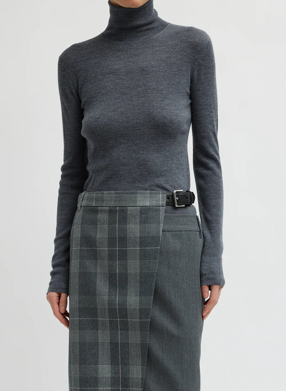 Feather Weight Ribbed Turtleneck - Grey