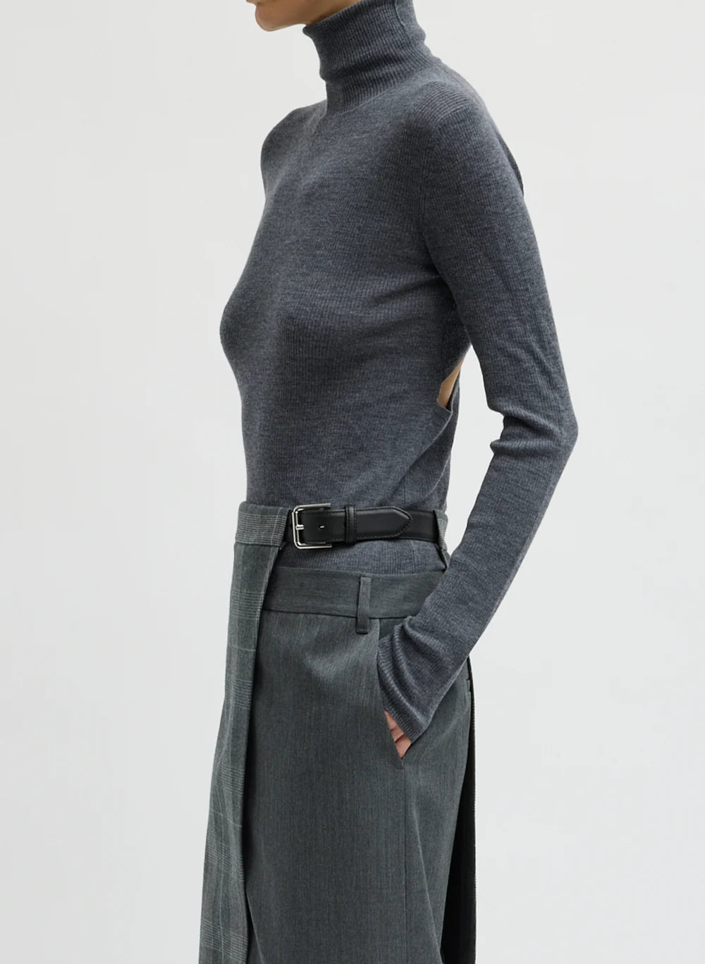 Feather Weight Ribbed Turtleneck - Grey