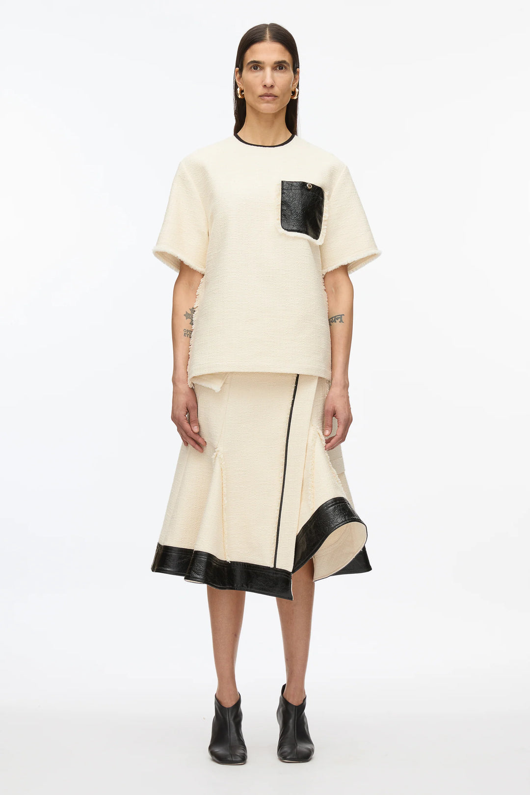 Fringe Tweed Tee - Ivory/Black