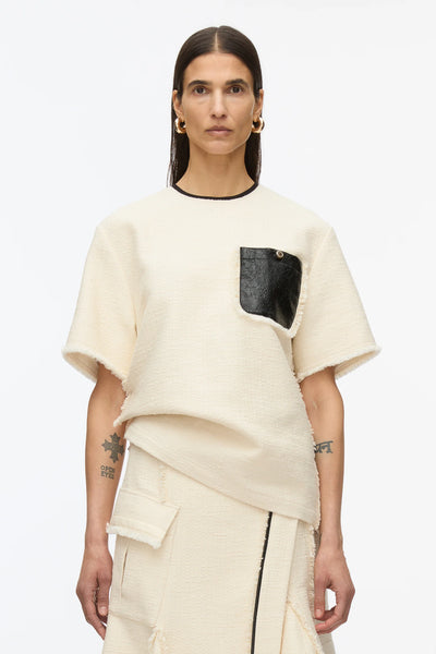 Fringe Tweed Tee - Ivory/Black