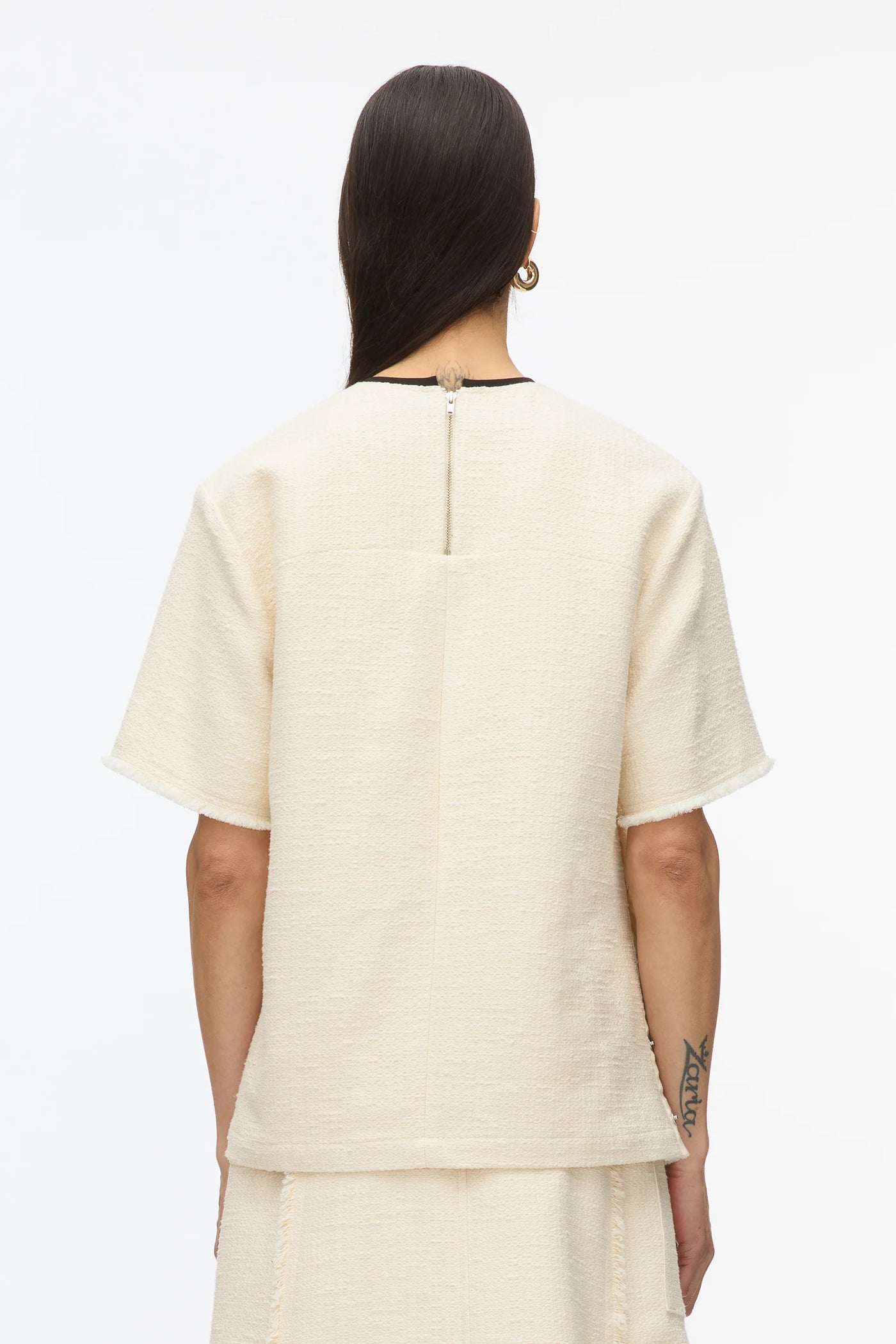 Fringe Tweed Tee - Ivory/Black