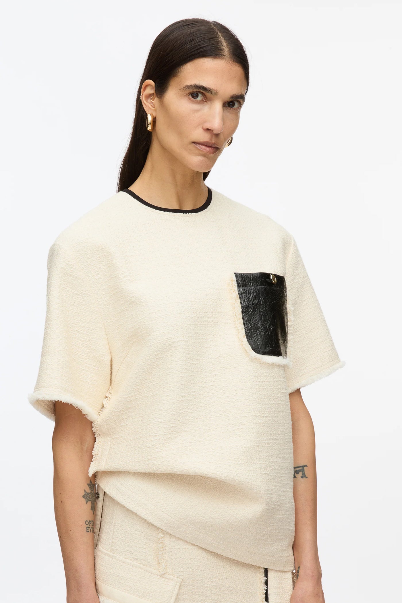 Fringe Tweed Tee - Ivory/Black