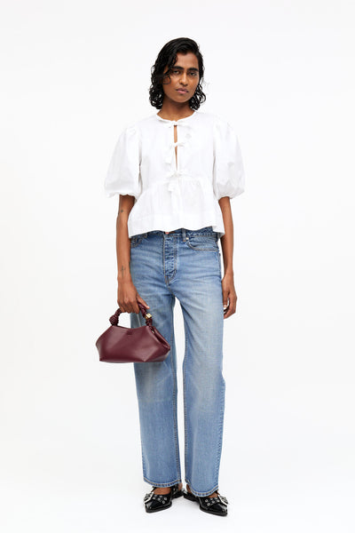 Cotton Poplin Peplum Tie Blouse - More Colors Available