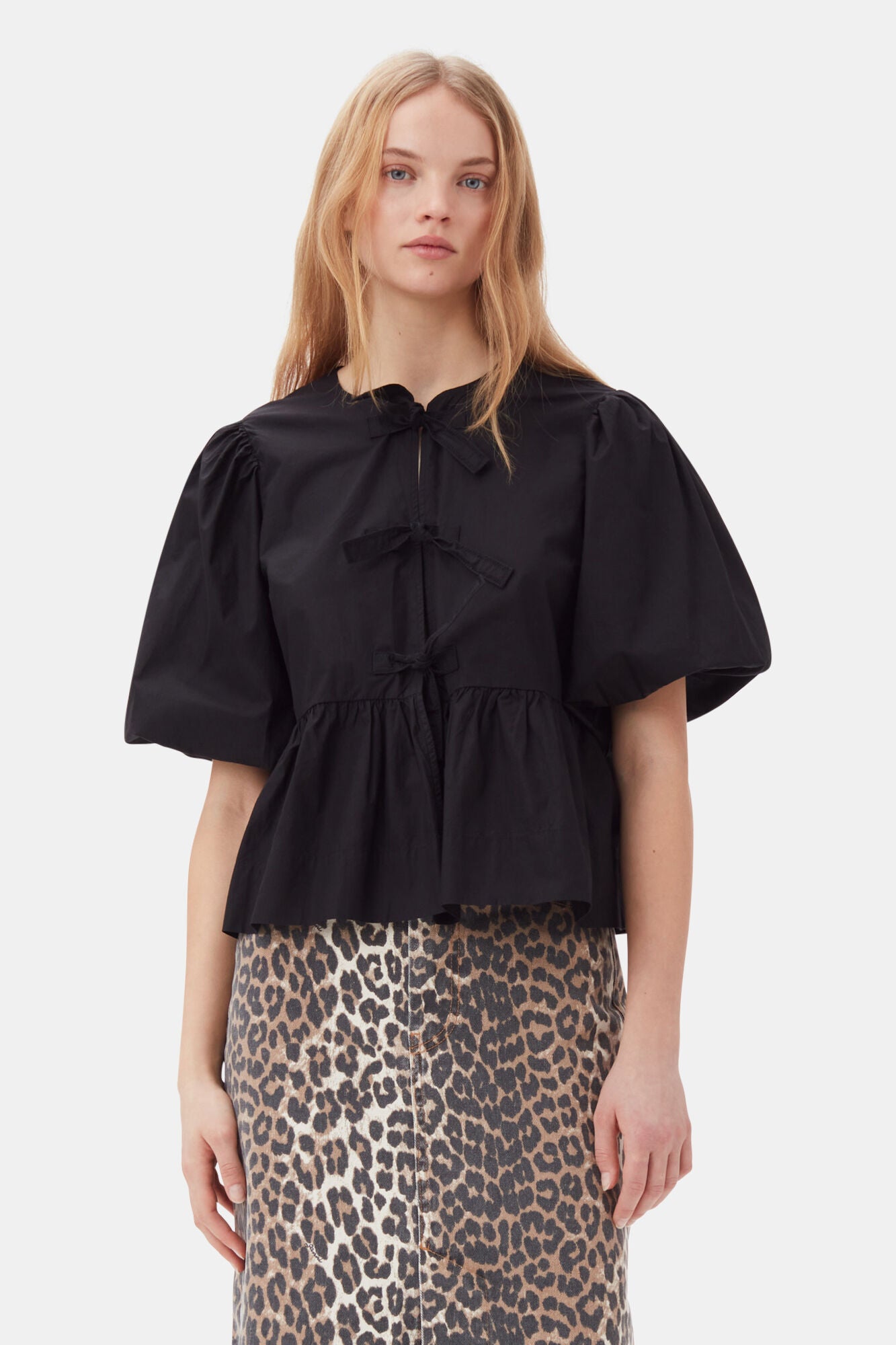 Cotton Poplin Peplum Tie Blouse - More Colors Available