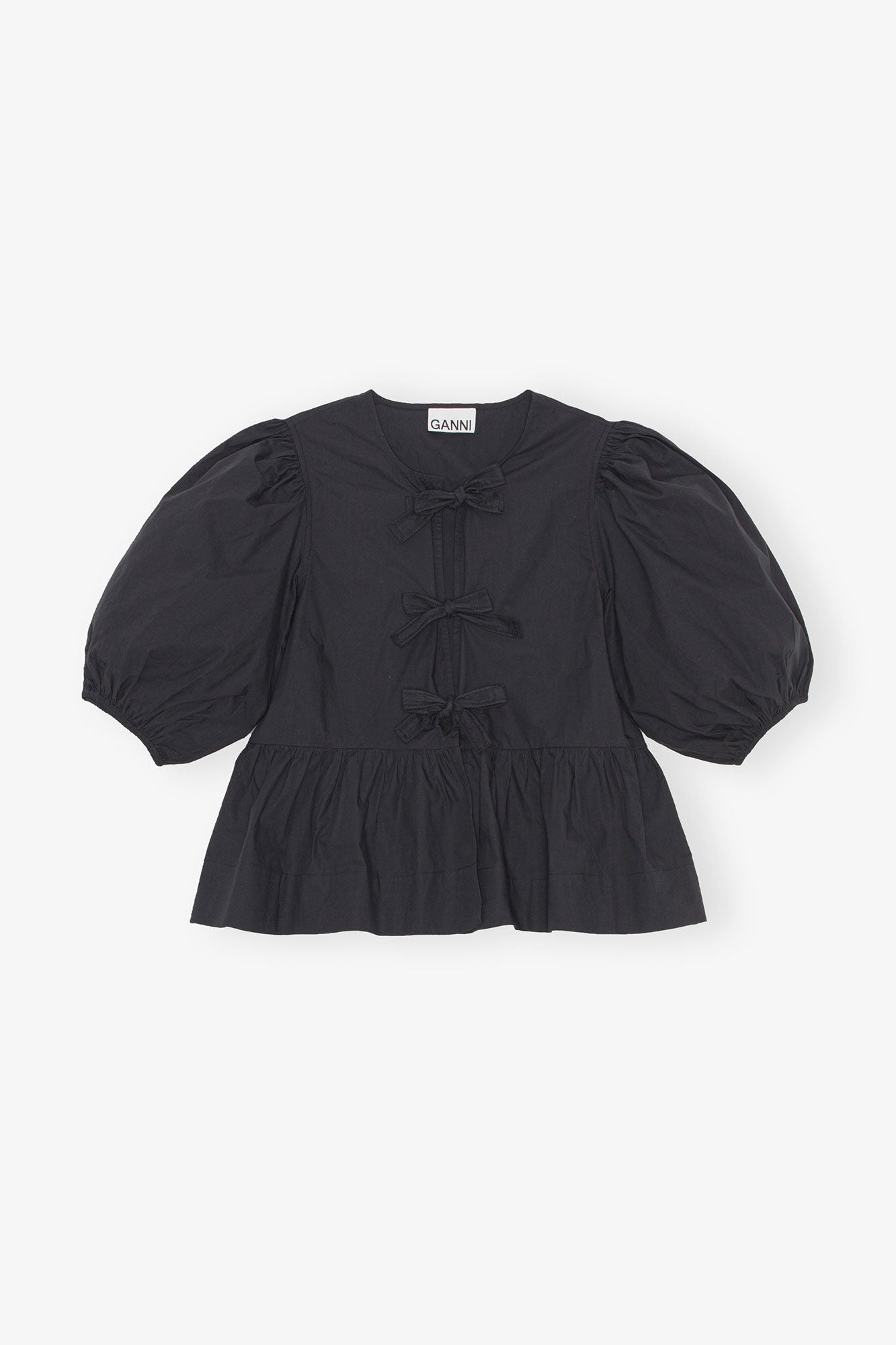 Cotton Poplin Peplum Tie Blouse - More Colors Available