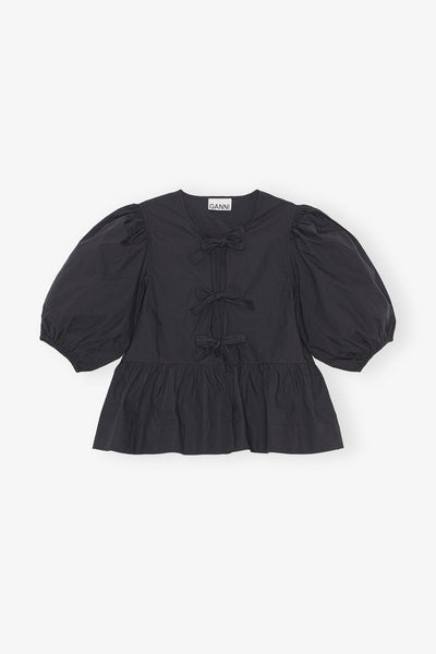 Cotton Poplin Peplum Tie Blouse - More Colors Available