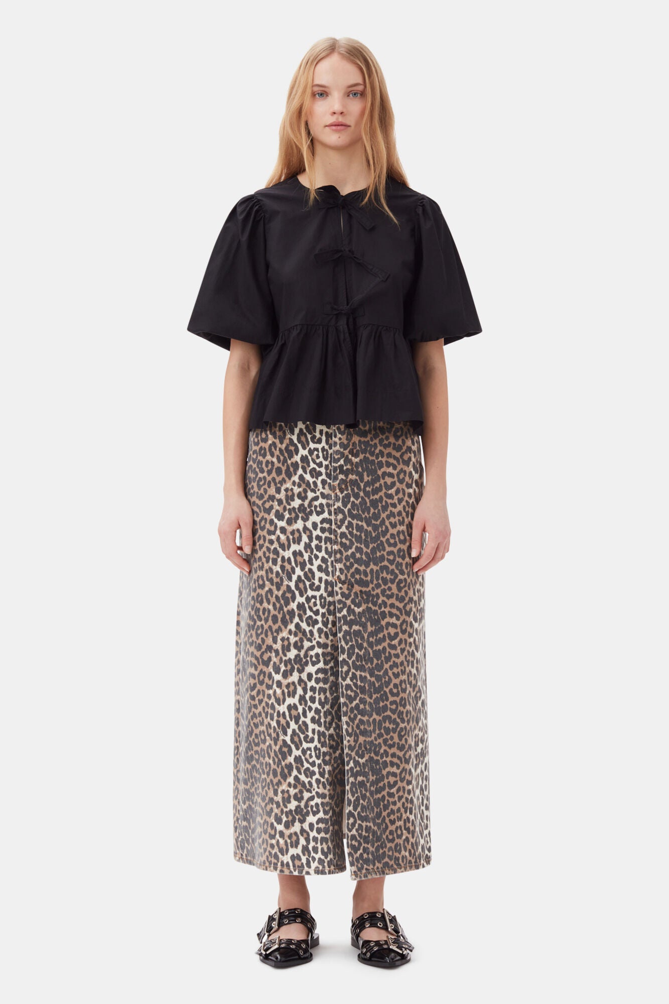 Cotton Poplin Peplum Tie Blouse - More Colors Available