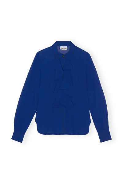 Chiffon Ruffle Shirt - Sodalite Blue