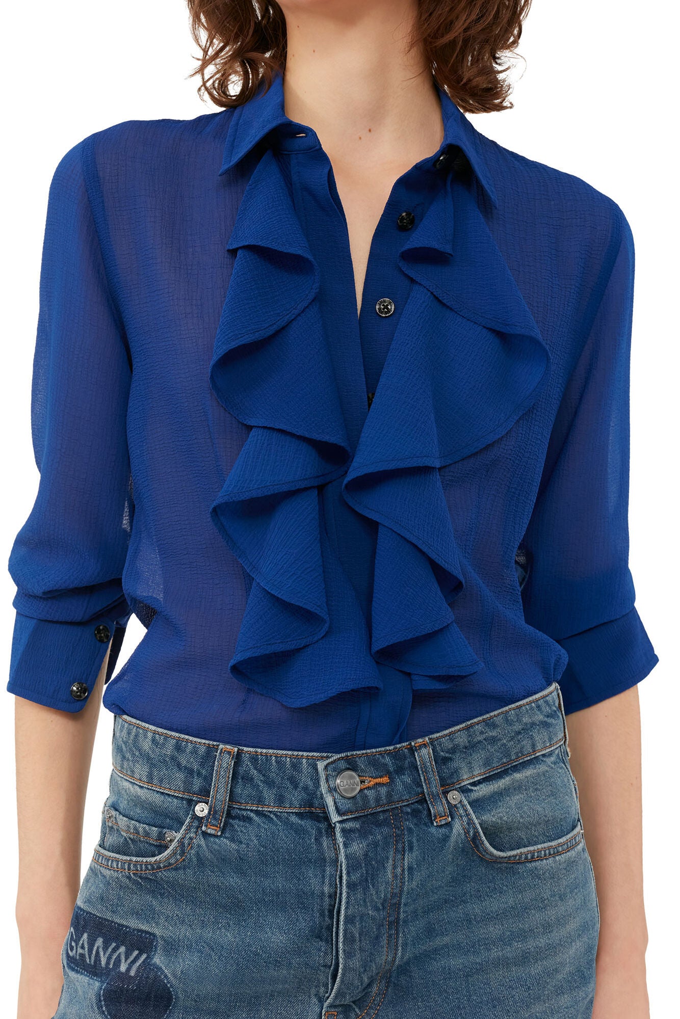 Chiffon Ruffle Shirt - Sodalite Blue