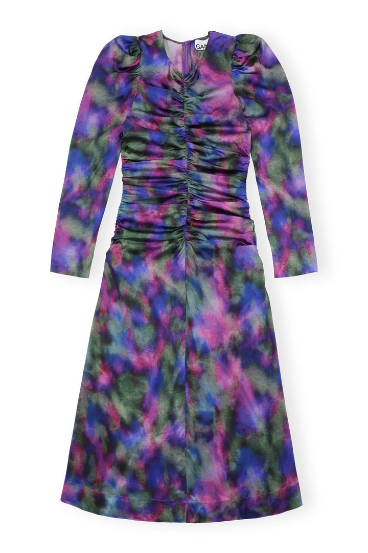SILK SATIN O-NECK MIDI DRESS - Purple