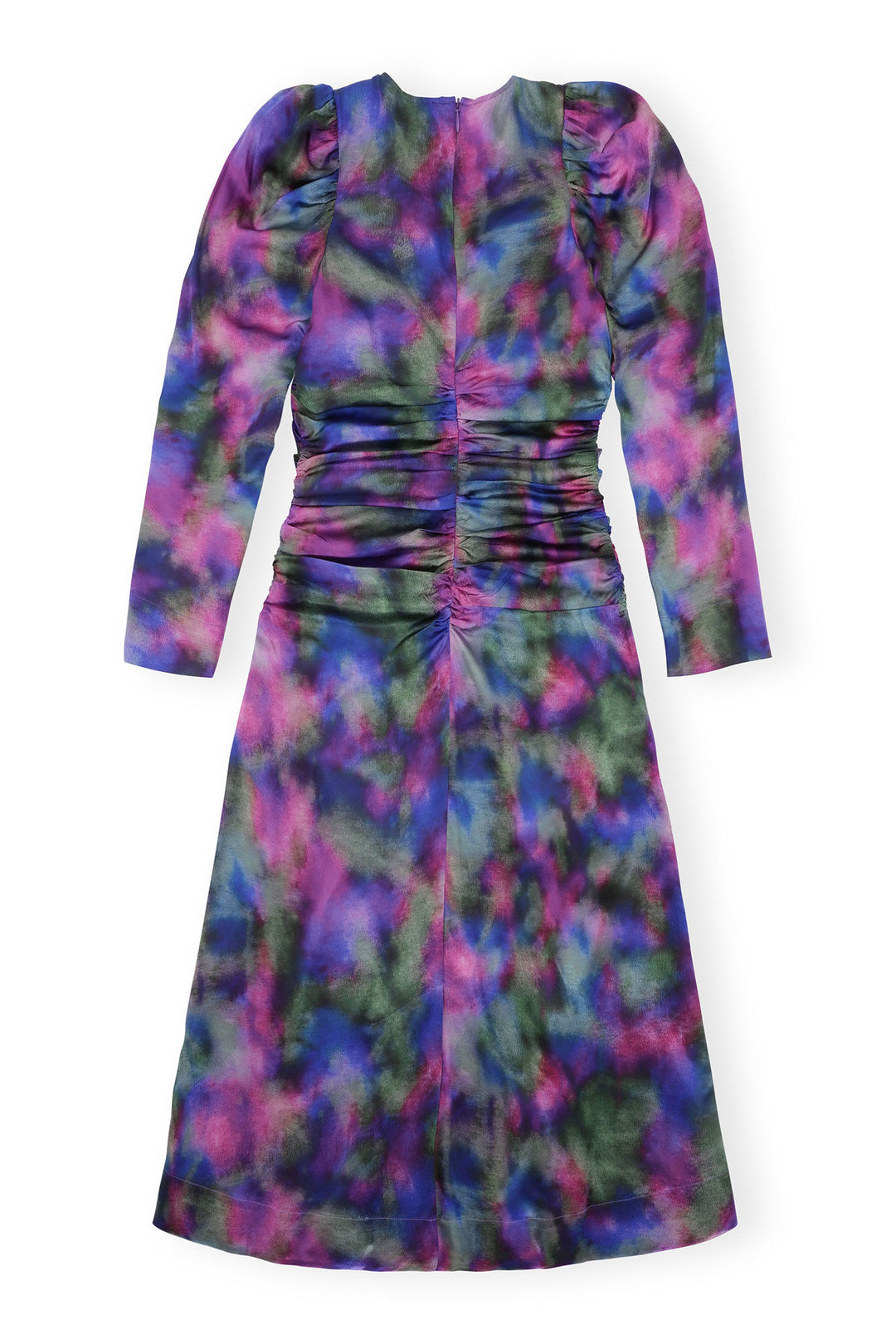 SILK SATIN O-NECK MIDI DRESS - Purple