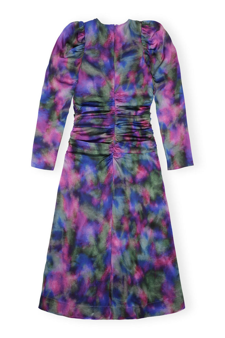 SILK SATIN O-NECK MIDI DRESS - Purple