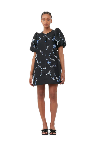 A-LINE 3D JACQUARD MINI DRESS - Black