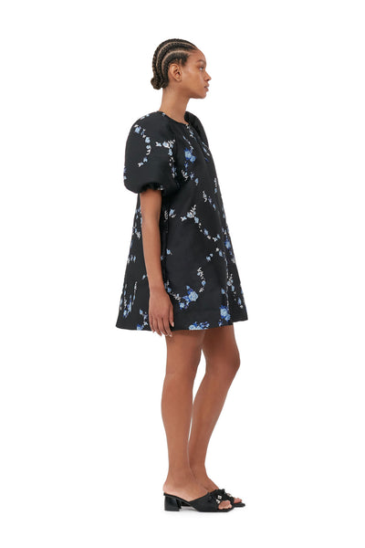 A-LINE 3D JACQUARD MINI DRESS - Black