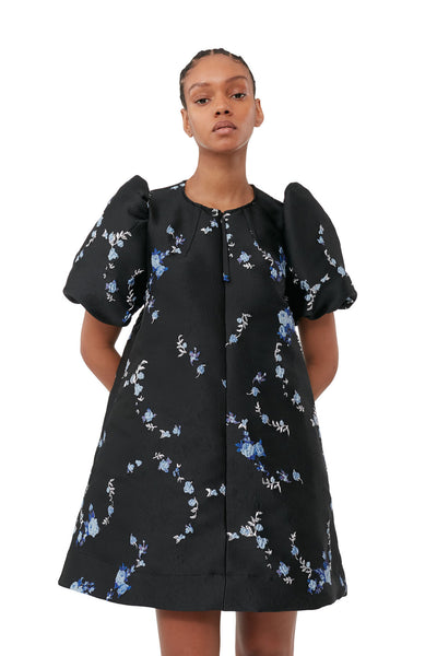A-LINE 3D JACQUARD MINI DRESS - Black