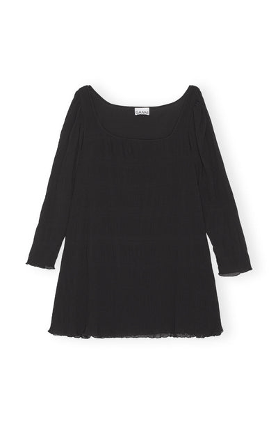 PLEATED GEORGETTE MINI DRESS - Black