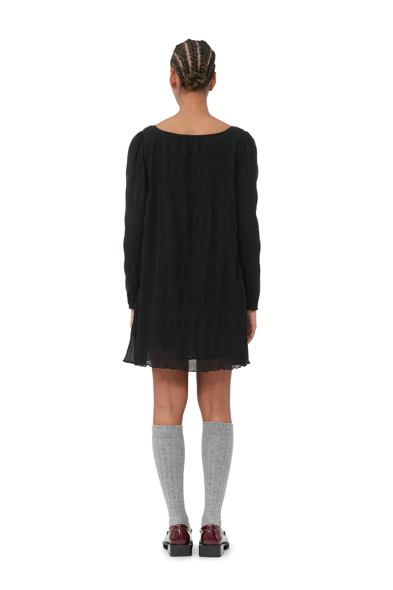 PLEATED GEORGETTE MINI DRESS - Black