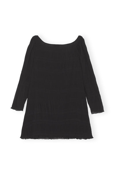 PLEATED GEORGETTE MINI DRESS - Black