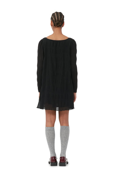 PLEATED GEORGETTE MINI DRESS - Black