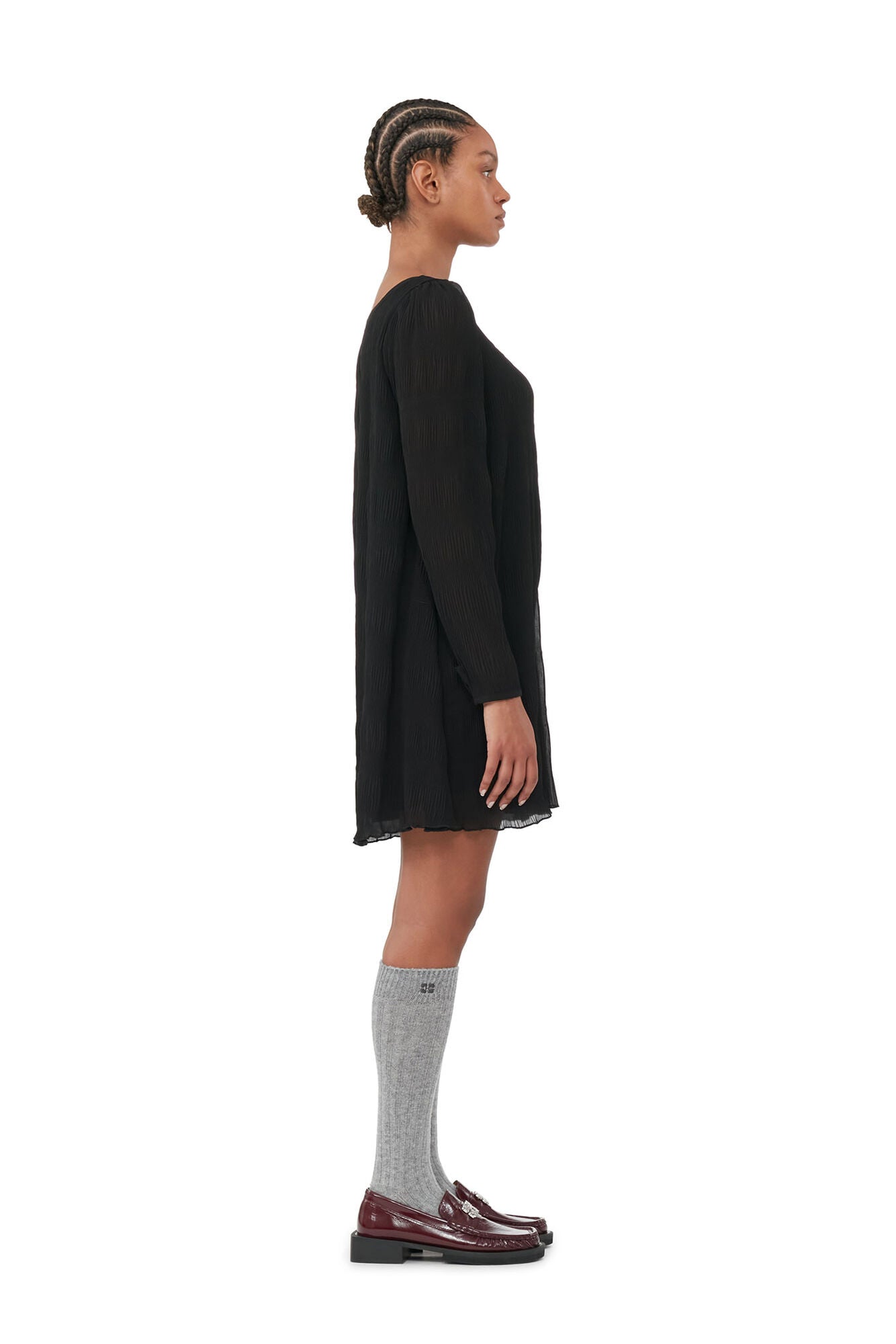 PLEATED GEORGETTE MINI DRESS - Black