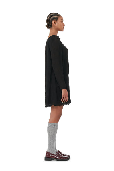 PLEATED GEORGETTE MINI DRESS - Black