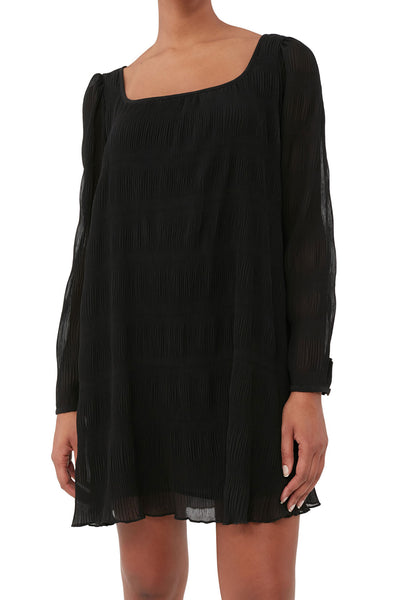 PLEATED GEORGETTE MINI DRESS - Black
