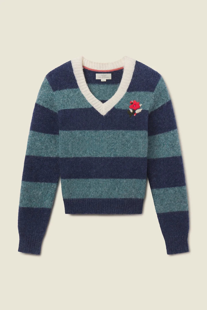 Chalet V -neck Sweater- Indigo Stripe