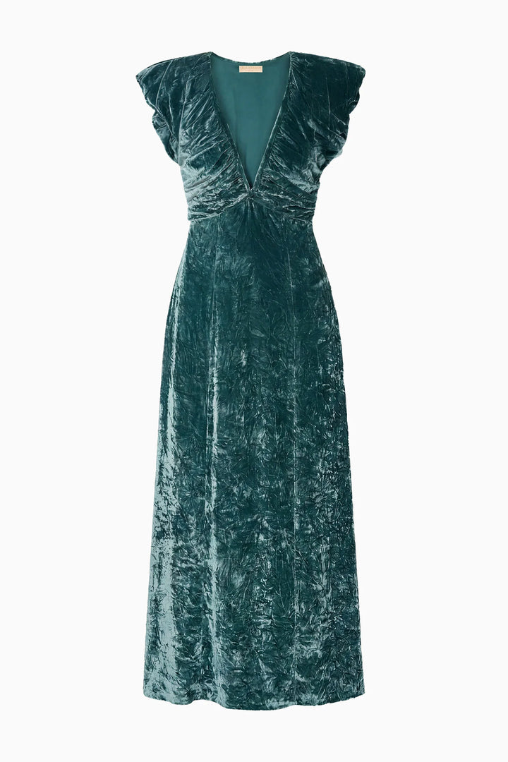 Astra V- Neck Velvet Dress - Turquoise