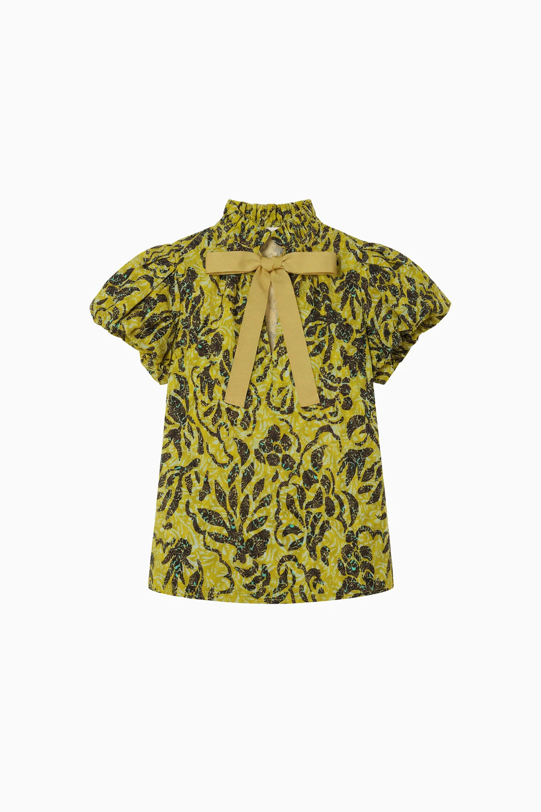 Estela Short Sleeve Cotton Top - Green Multi