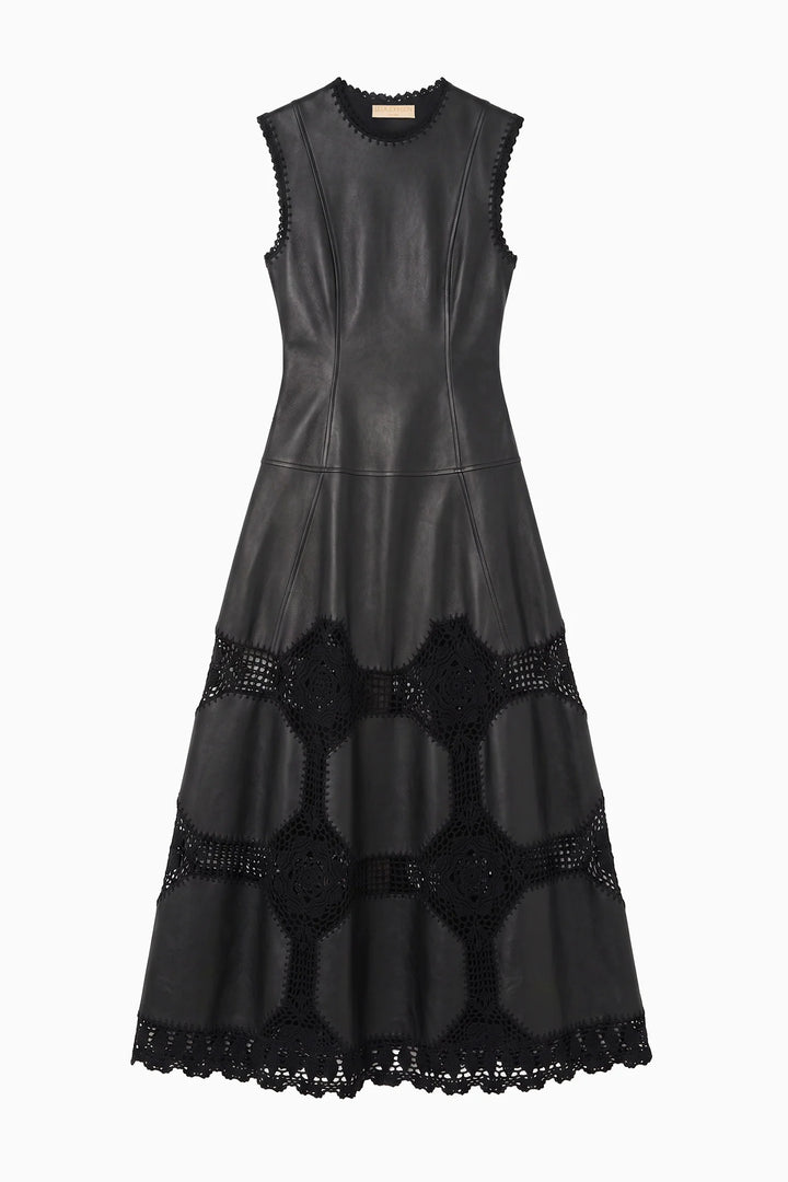 Ilana Dress Crochet/Leather Dress - Black