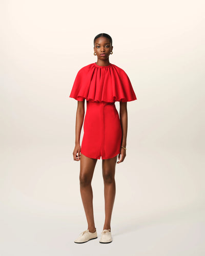 Red Shirt Dress With Ruff - Poppy