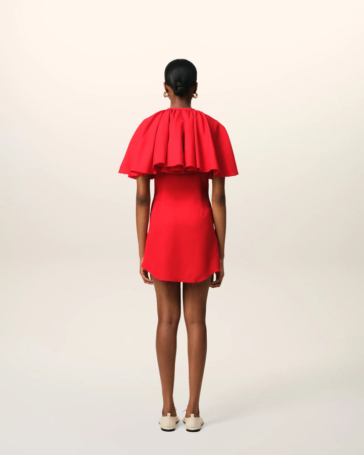 Red Shirt Dress With Ruff - Poppy