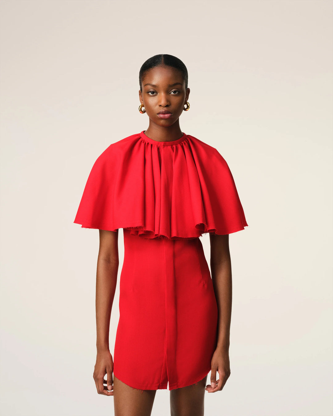 Red Shirt Dress With Ruff - Poppy