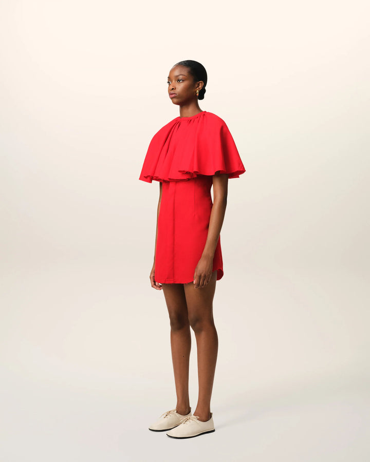 Red Shirt Dress With Ruff - Poppy